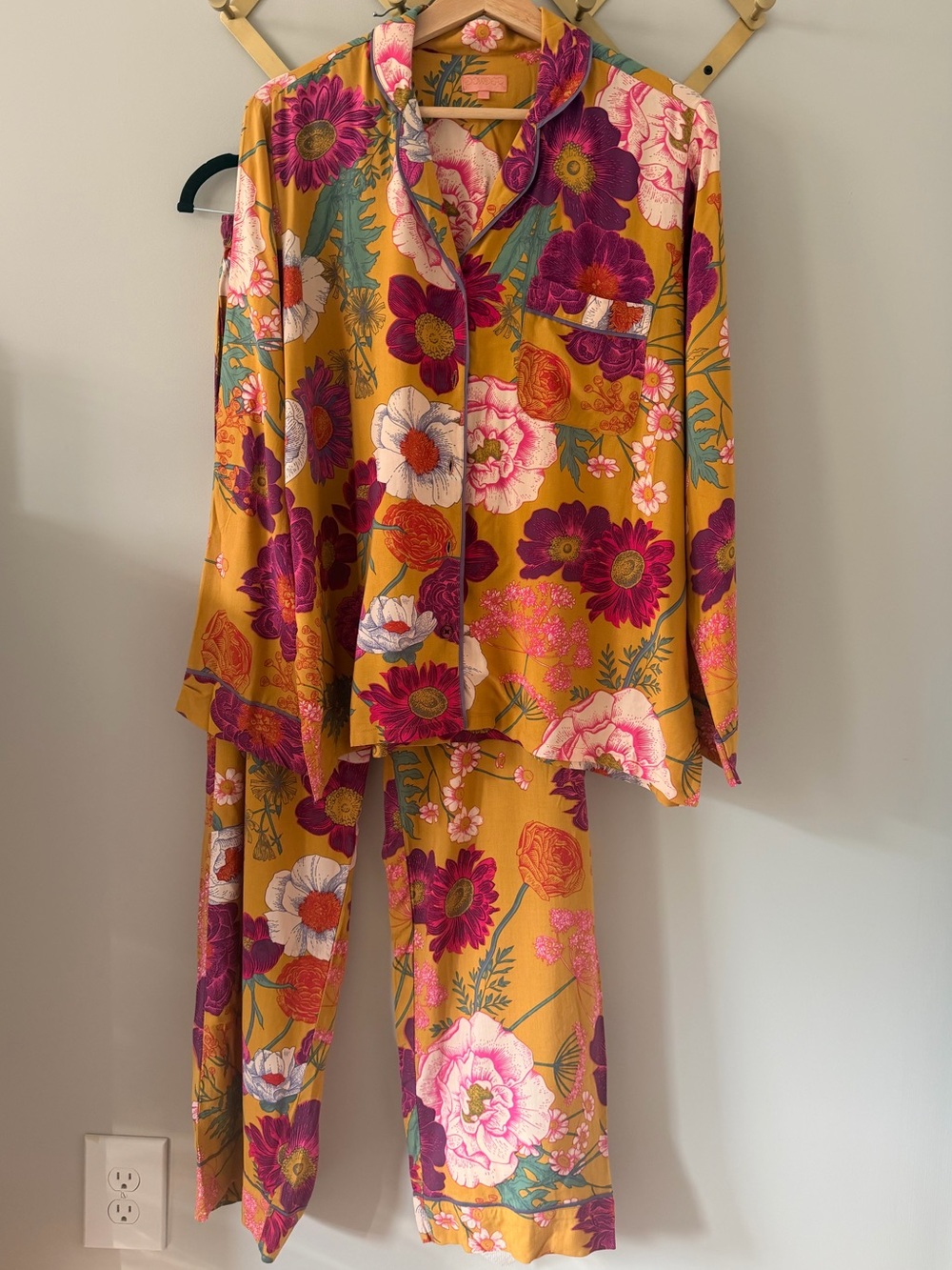 Powder Pajama Set in Mustard Botanical Floral